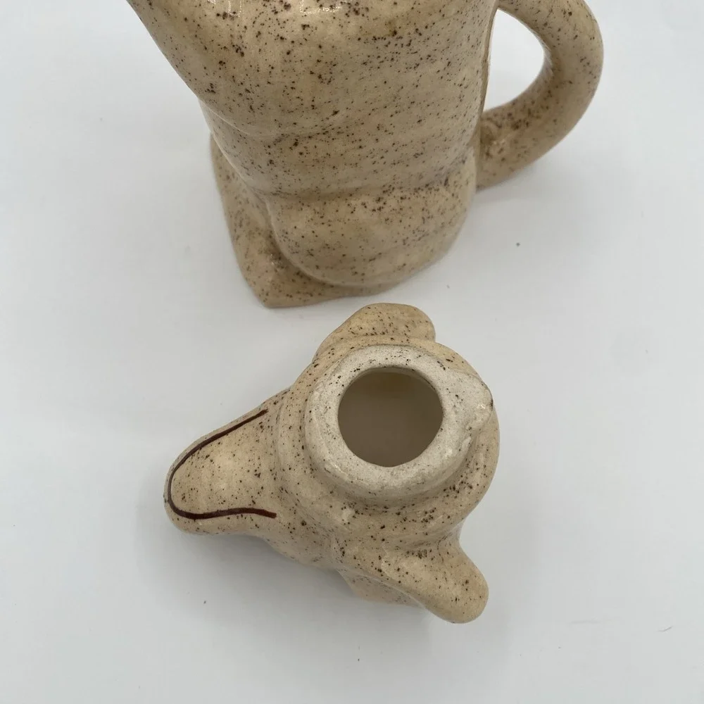 Vintage Dog Teapot Ceramic Glazed Paw Spout Beige Brown Labrador 7.5x5